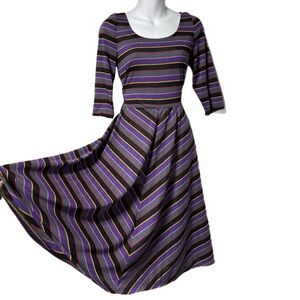 Vintage Purple Metallic Multi Striped Midi Dress 9/10 Fits Like S/M Hirshies